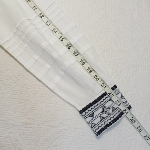 Sfera Blouse Casual Embroidered Boho Womens Tassel Tie Front & Buttoned Cuffs L - Picture 8 of 10